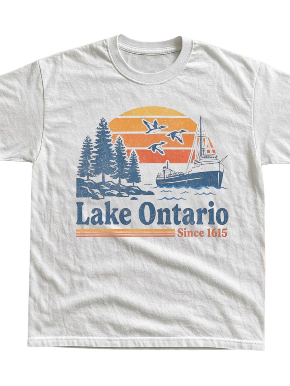 Lake Ontario Graphic Tee - White / Blue / Orange, Gift For Her, For Him